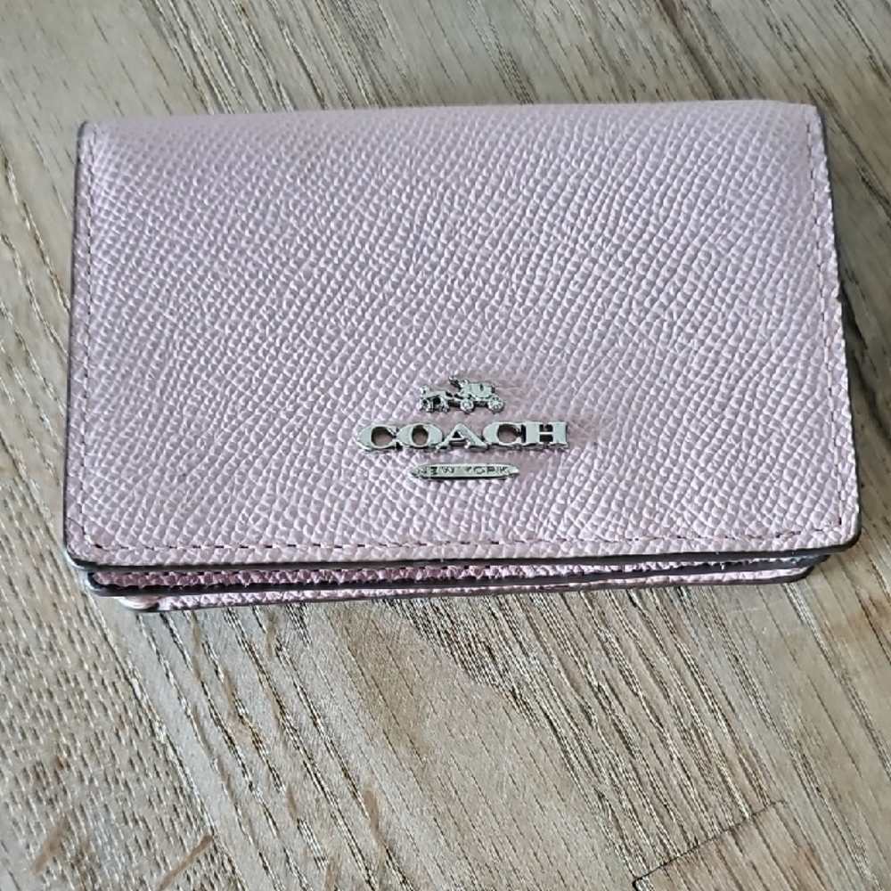 Coach Pink Compact Wallet Crossgrain Leather